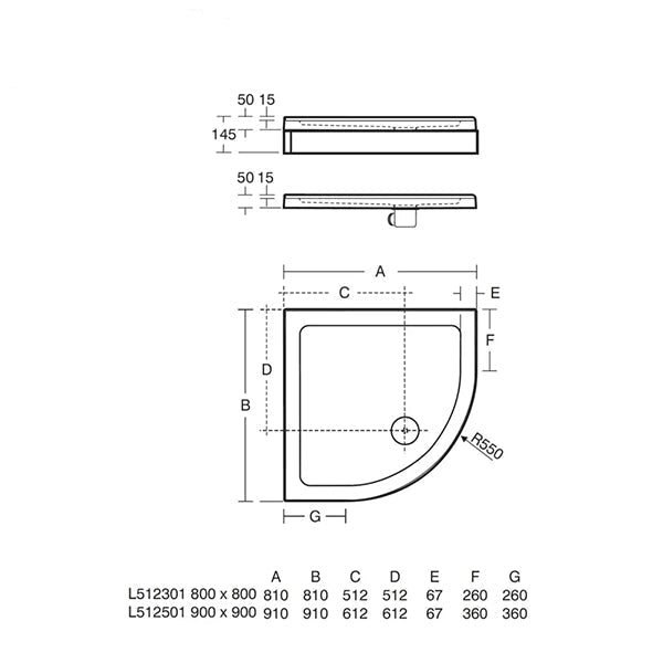 Ideal Standard Simplicity Low Profile Upstand Quadrant Shower Tray with Waste - 50mm High
