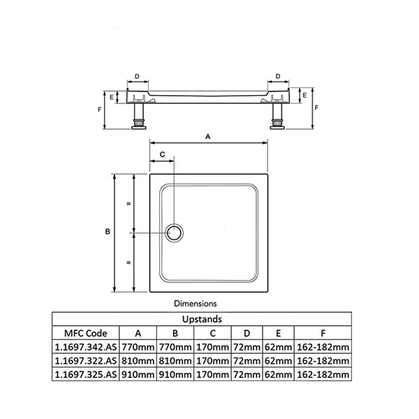 Mira Flight Safe Low-Profile White Square Anti-Slip Shower Tray with Waste - 62mm High - ABS Acrylic-Capped Stone Resin