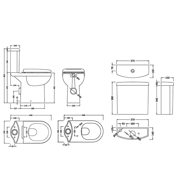 White Nuie Ivo close coupled comfort height WC pan with cistern, open back design, 375x625mm, by Tuskan Tiles