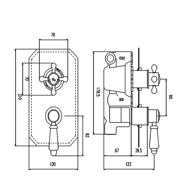 Hudson Reed Topaz Traditional Recessed Thermostatic Shower Valve - Rectangular Trim - 1 Outlet