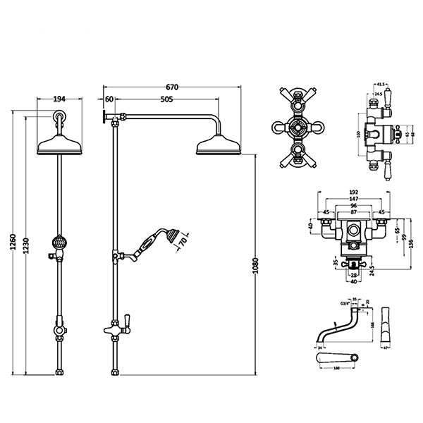 Hudson Reed Topaz Exposed Thermostatic Traditional Shower Mixer Valve with Rigid Riser Kit