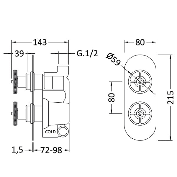 Hudson Reed Revolution Industrial Concealed Manual Shower Valve - Oval Trim - 2 Control