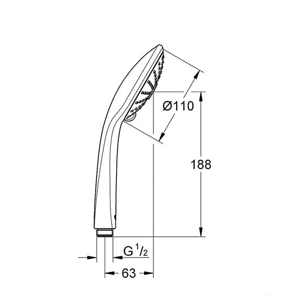 Grohe Euphoria-110 Round Chrome Shower Handset - Spray Dimmer Button - Three Spray Modes