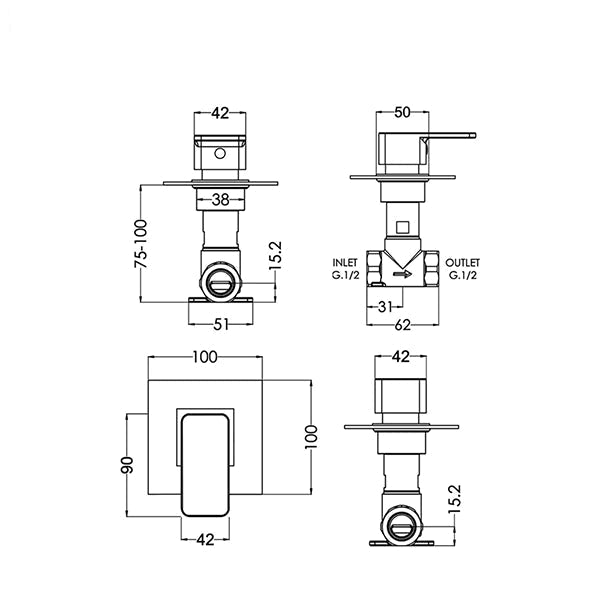 Nuie Windon Concealed Chrome Stop Valve - Half Inch Inlet or Outlet Connection