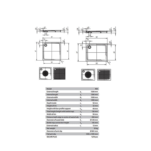 Kaldewei Avantgarde Superplan Plus Square Steel Shower Tray 1500 x 1500mm - White