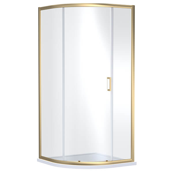 Nuie Lucie sliding quadrant shower enclosure with aluminium frame, 900x900mm, featuring clear glass and modern design.