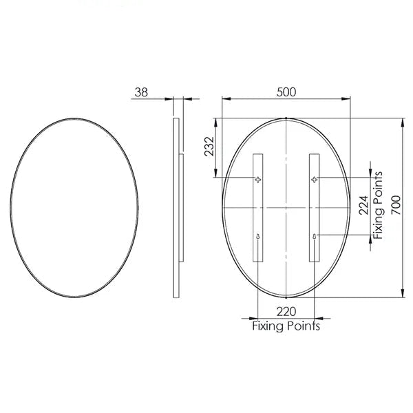 Tavistock Verge Non-Lit Oval Mirror - Aluminium Frame - 500 x 700mm
