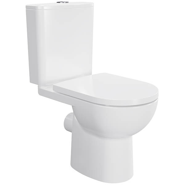 Imex Ivan rimless close coupled WC pan with cistern and soft-close seat, open back, in white ceramic.