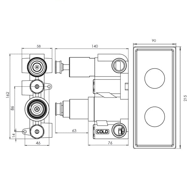Tavistock Lansdown Traditional Concealed Thermostatic Shower Valve - Rectangular Trim - 2 Outlet