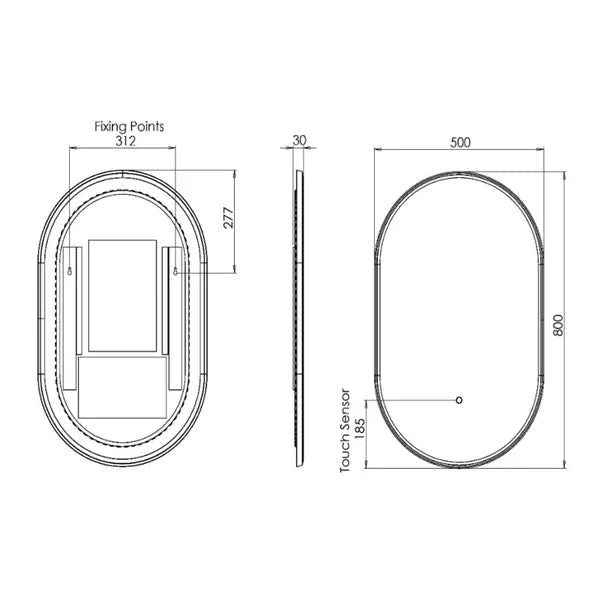Tavistock Oxygen Oval Backlit Illuminated Mirror with Demister Pad - 500 x 800mm - Tuskan Tiles