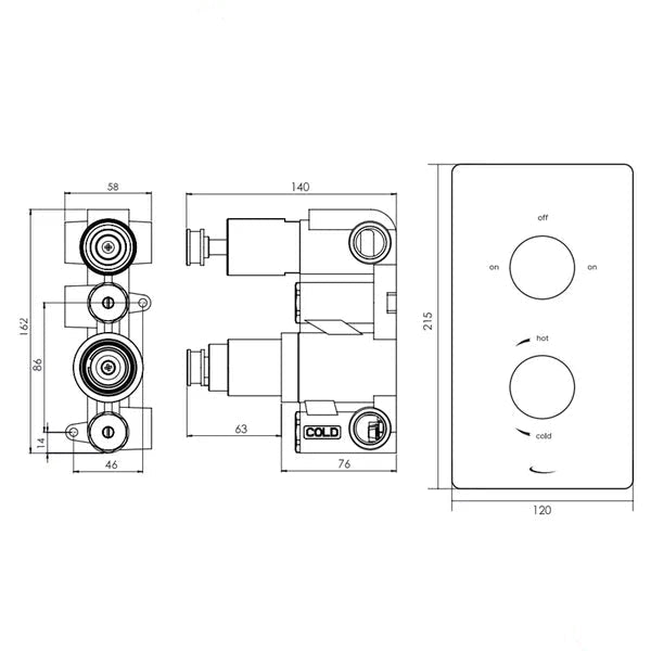 Tavistock Quantum Contemporary Concealed Thermostatic Shower Valve - Rectangular - 2 Control