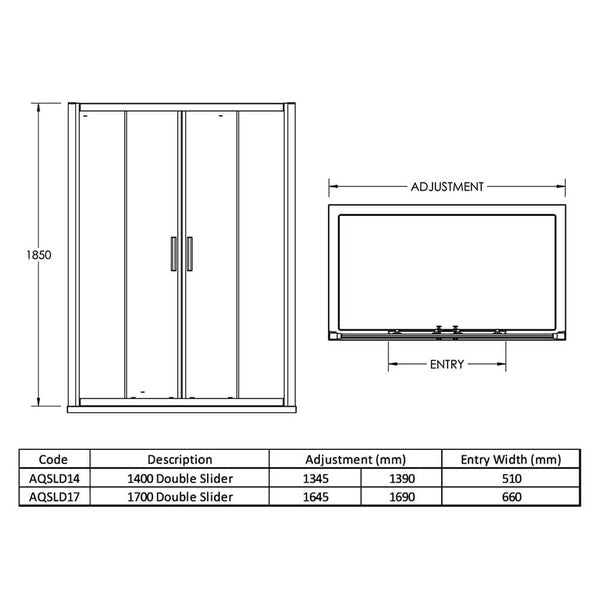 Nuie Pacific Double Sliding Shower Door - Reversible - Polished Chrome Frame