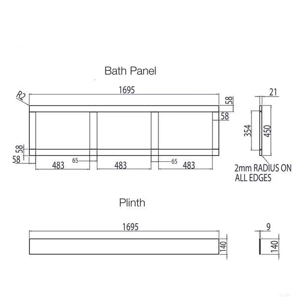 Tavistock Lansdown traditional bath front panel with plinth, 1695 x 590mm, in white, installed on a bathtub for a classic look