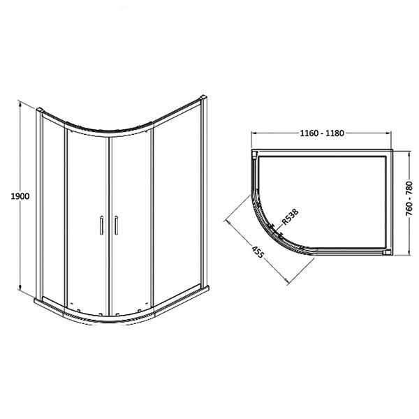 Nuie Lucie sliding offset quadrant shower enclosure with aluminium frame and two doors, 1200x800mm, modern bathroom design