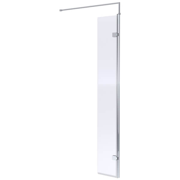 Nuie frameless wetroom hinged return panel with aluminium profile, reversible, 300x1850mm, designed for modern shower enclosures.