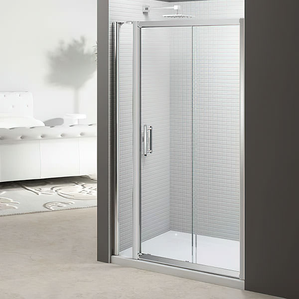 Merlyn 6-Series Sliding Shower Door with 215mm Inline Panel - Aluminium Frame - Reversible