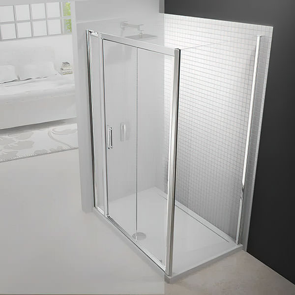 Merlyn 6-Series Sliding Shower Door with 215mm Inline Panel - Aluminium Frame - Reversible
