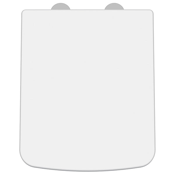 Nuie square soft close toilet seat and cover by Tuskan Tiles, top fix, 358x435mm, with a sleek white design and durable construction.