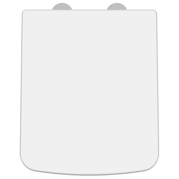 Nuie square soft close toilet seat and cover by Tuskan Tiles, top fix, 358x435mm, with a sleek white design and durable construction.