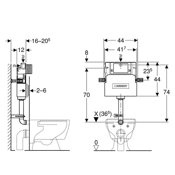Geberit Alpha Concealed Cistern with Dual Flush Plate - 3 and 5.8 Litres - 440 x 395mm