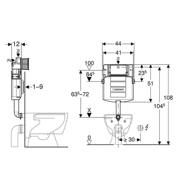 Geberit Sigma Dual Flush Concealed Cistern - 2 and 7.5 Litres - For Marine and Seawater Applications