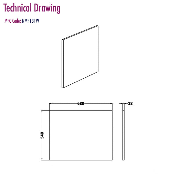 Nuie White waterproof shower bath end panel, 700 x 540mm, designed for bathroom shower enclosures, by Tuskan Tiles.