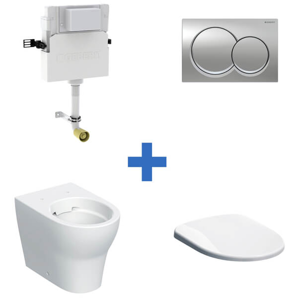 Geberit Alpha Concealed Cistern with Flush Plate and Selnova Back To Wall Rimless Toilet