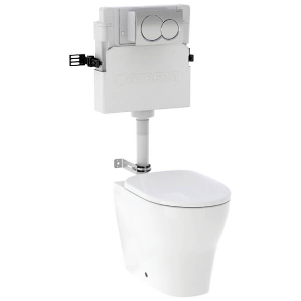 Geberit Alpha Concealed Cistern with Flush Plate and Selnova Back To Wall Rimless Toilet