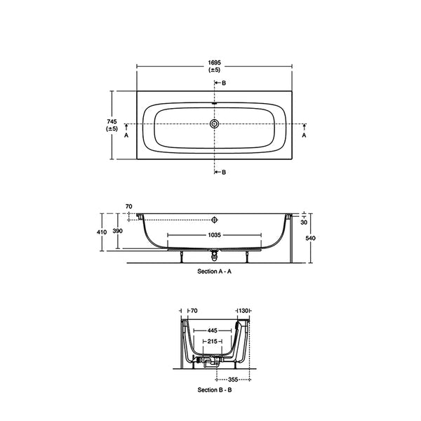 Ideal Standard I-Life 1700 x 750mm White Double-Ended Idealform Plus Bath