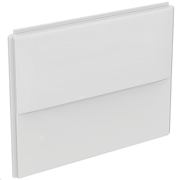 White acrylic Ideal Standard Baronet straight bath end panel, 690 x 525mm, designed for bath enclosure installation.