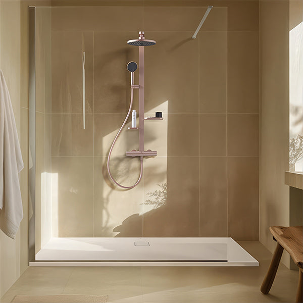 Ideal Standard I-Life frameless wetroom walk-in shower screen with bottom aluminum profile, shown in a modern bathroom setting