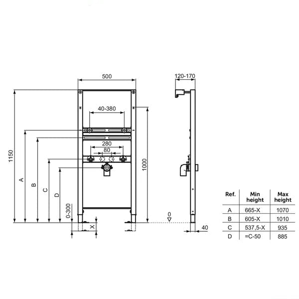 Ideal Standard ProSys 500 x 1150mm Frame For Wall Mounted Washbasin