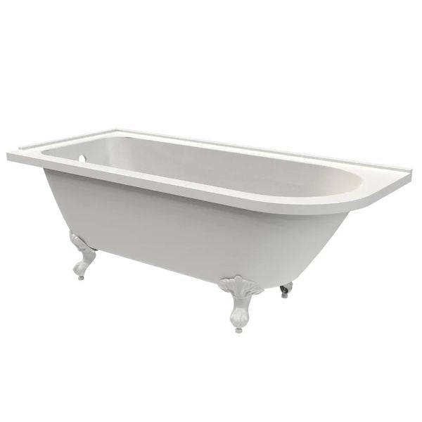Tavistock Vitoria freestanding corner shower bath with single-ended design, 1680 x 750mm, shown in a modern bathroom setting.