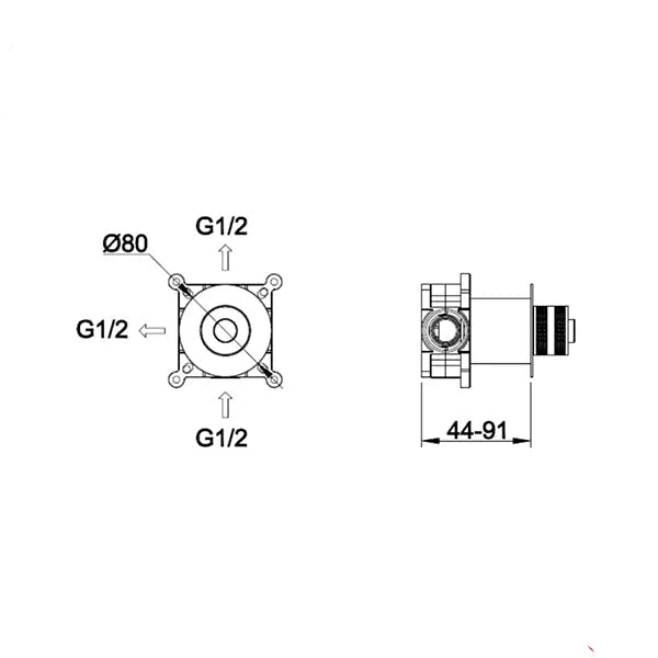 RAK Prima-Tech Concealed Chrome Round Manual Stop Valve with Backplate