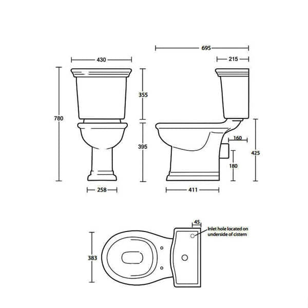 Close coupled white WC pan and cistern by Tuskan Tiles, ex-display model in a modern bathroom setting.
