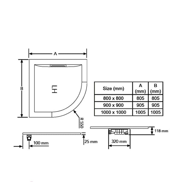Mira Flight Low Level Quadrant Shower Tray with Waste - ABS Acrylic-Capped Stone Resin - 25mm High