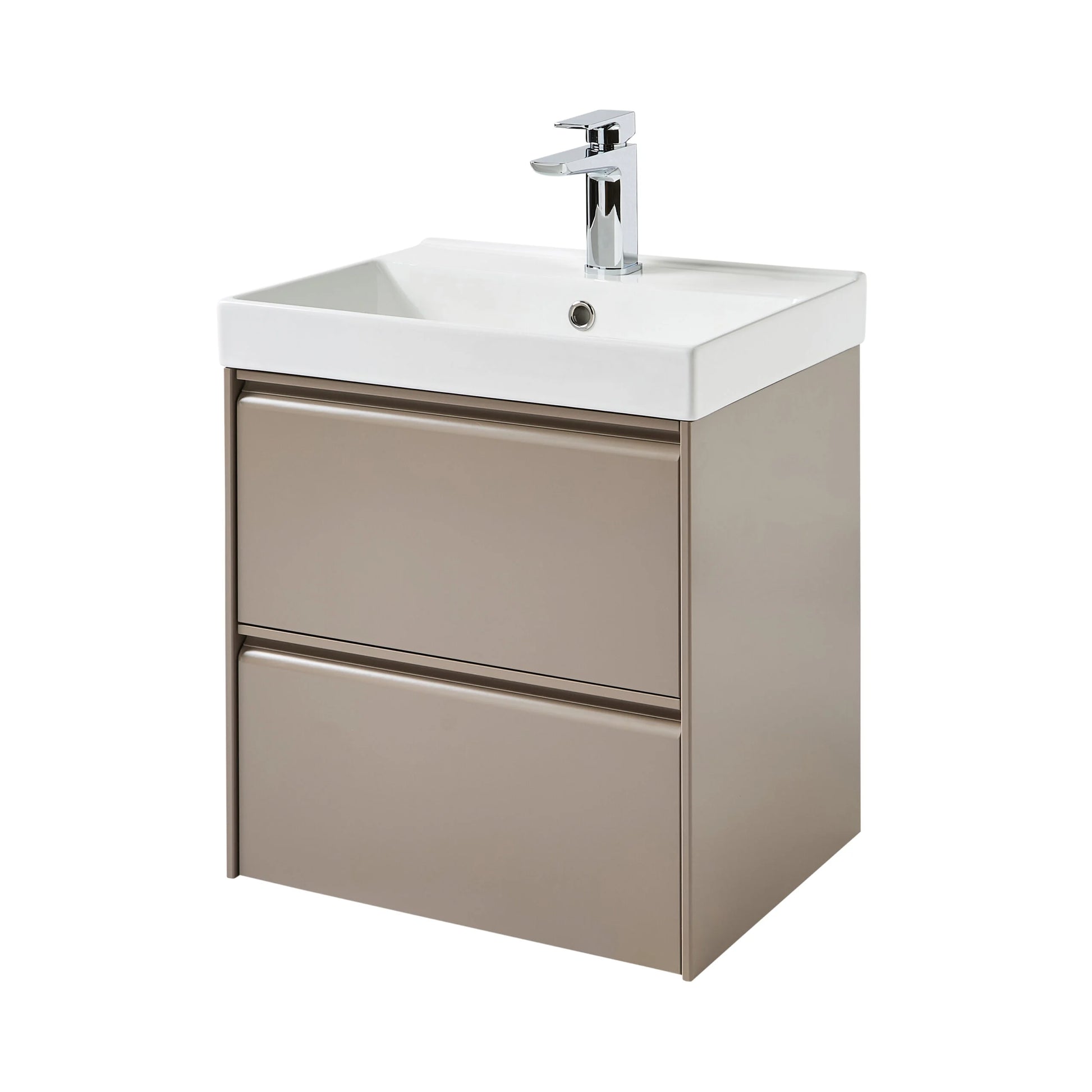 Moon 500mm 2 Drawer Wall Mounted Unit with Ceramic Basin – Cocoa - Tuskan Tiles