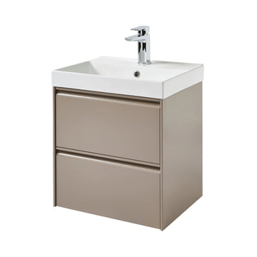 Moon 500mm 2 Drawer Wall Mounted Unit with Ceramic Basin – Cocoa - Tuskan Tiles