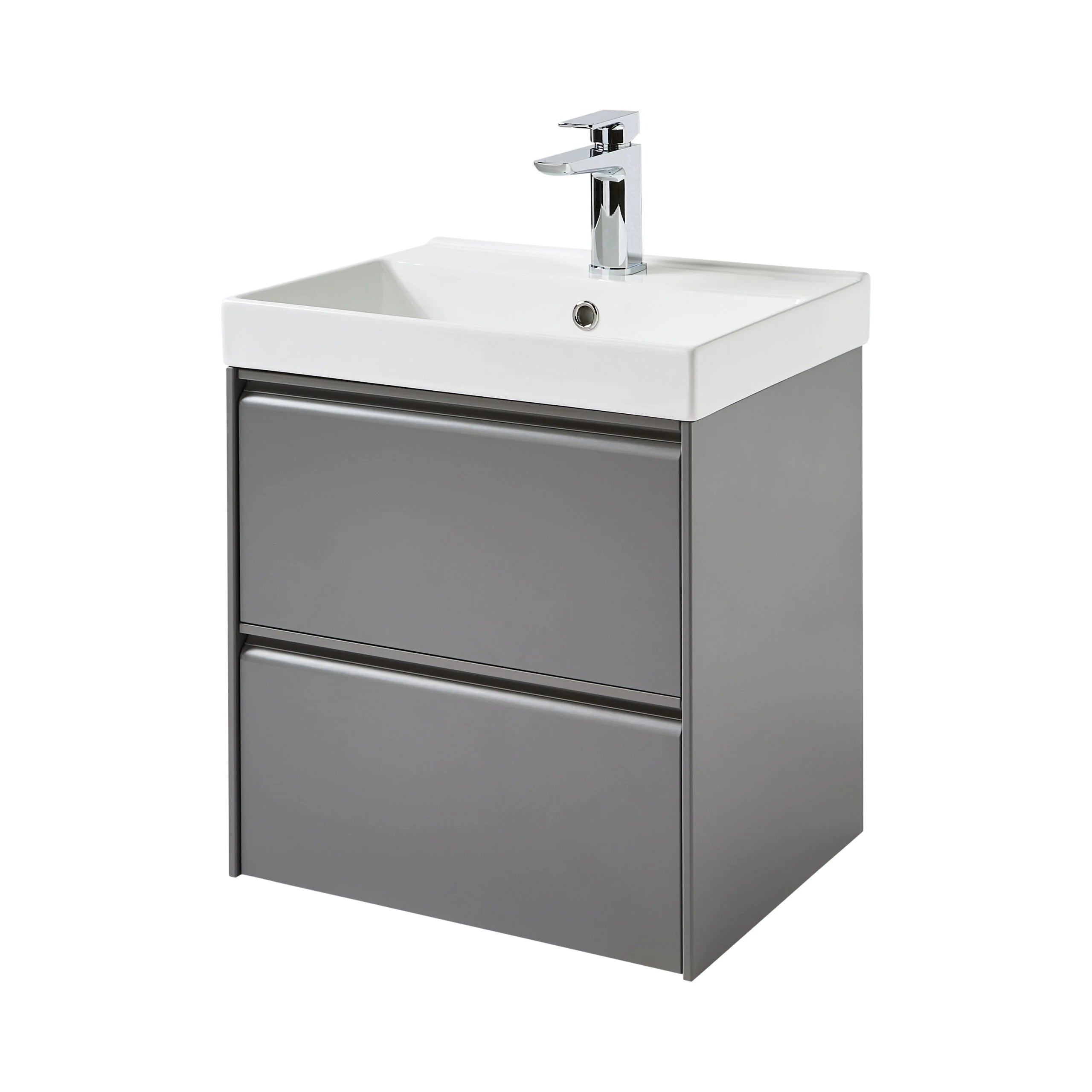 Moon 500mm 2 Drawer Wall Mounted Unit with Ceramic Basin – Matt Grey - Tuskan Tiles