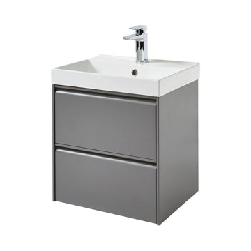 Moon 500mm 2 Drawer Wall Mounted Unit with Ceramic Basin – Matt Grey - Tuskan Tiles