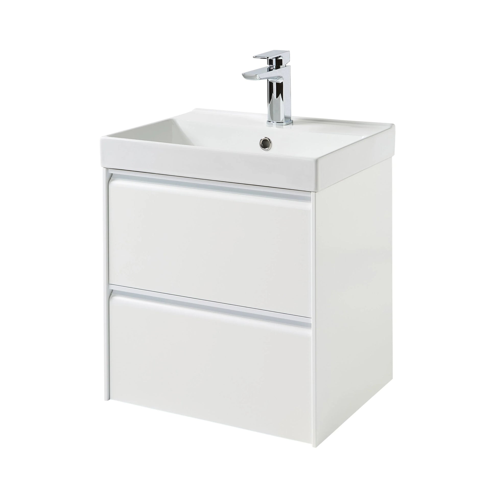 Moon 500mm 2 Drawer Wall Mounted Unit with Ceramic Basin – Matt White - Tuskan Tiles