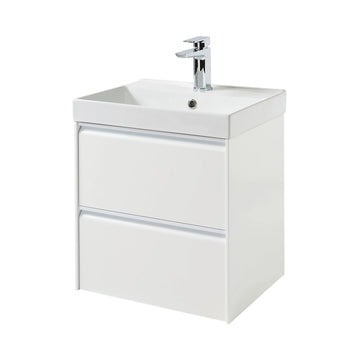 Moon 500mm 2 Drawer Wall Mounted Unit with Ceramic Basin – Matt White - Tuskan Tiles