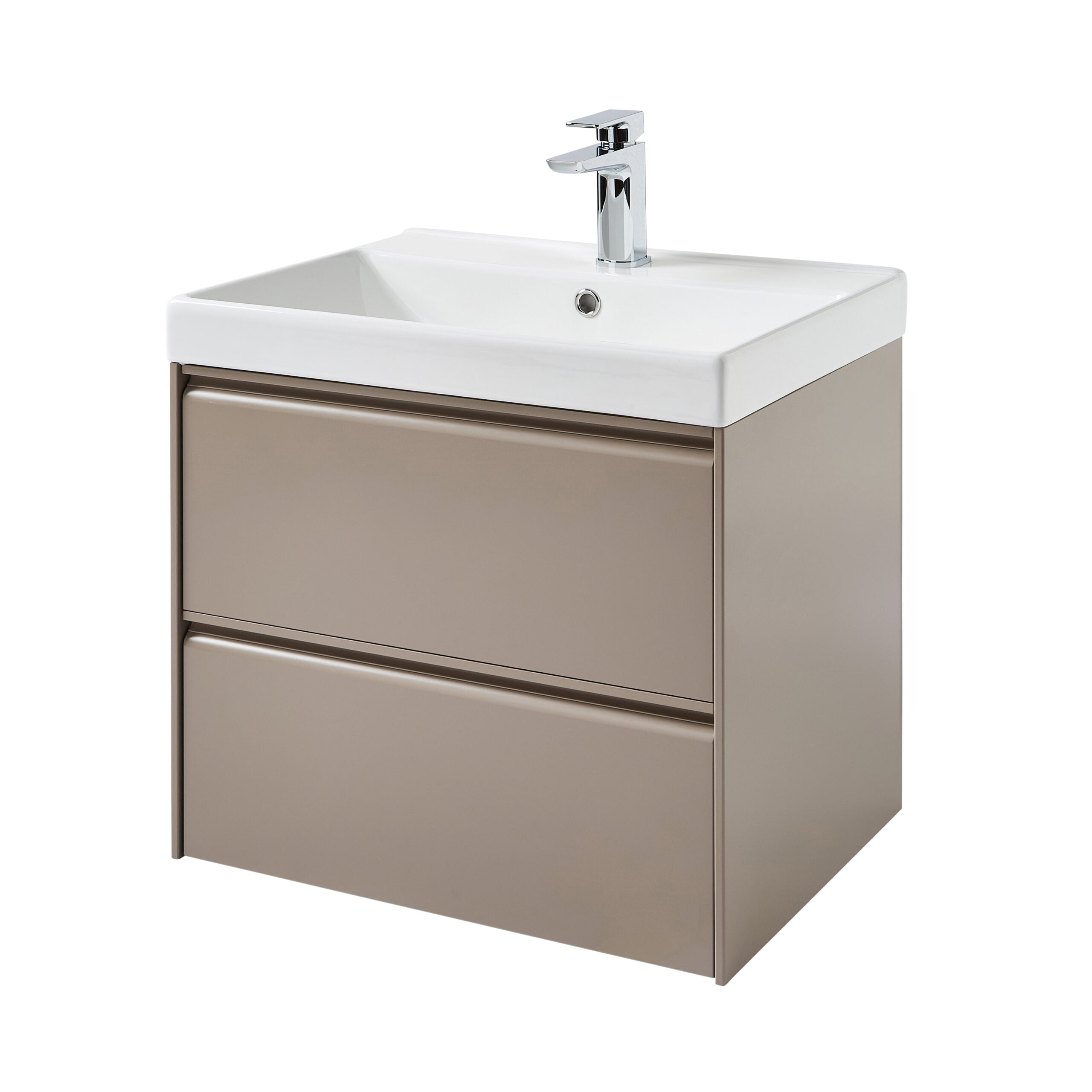 Moon 600mm 2 Drawer Wall Mounted Unit with Ceramic Basin – Cocoa - Tuskan Tiles