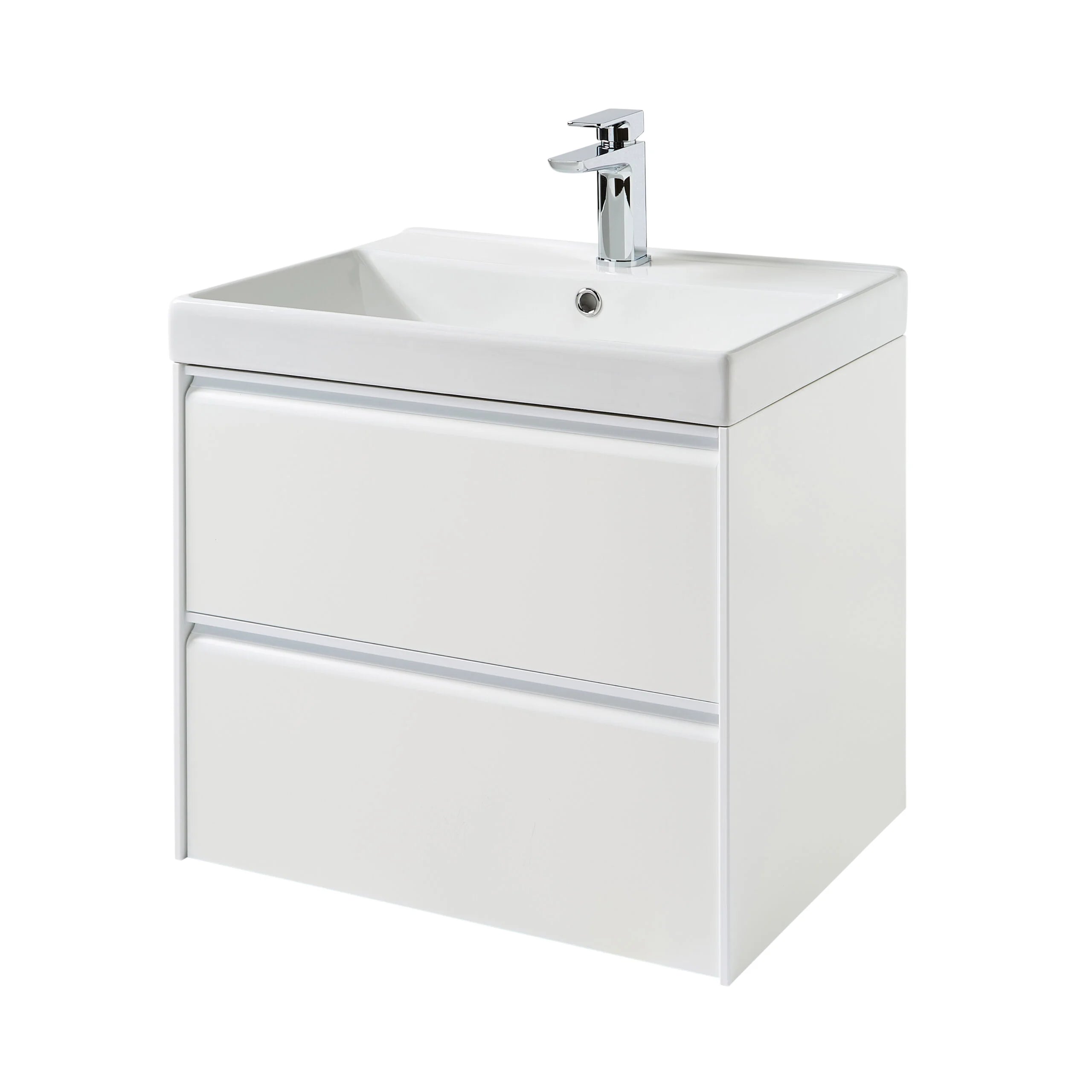 Moon 600mm 2 Drawer Wall Mounted Unit with Ceramic Basin – Matt White - Tuskan Tiles
