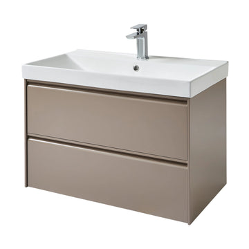 Moon 800mm 2 Drawer Wall Mounted Unit with Ceramic Basin – Cocoa - Tuskan Tiles