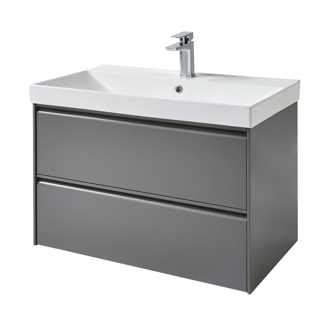 Moon 800mm 2 Drawer Wall Mounted Unit with Ceramic Basin – Matt Grey - Tuskan Tiles