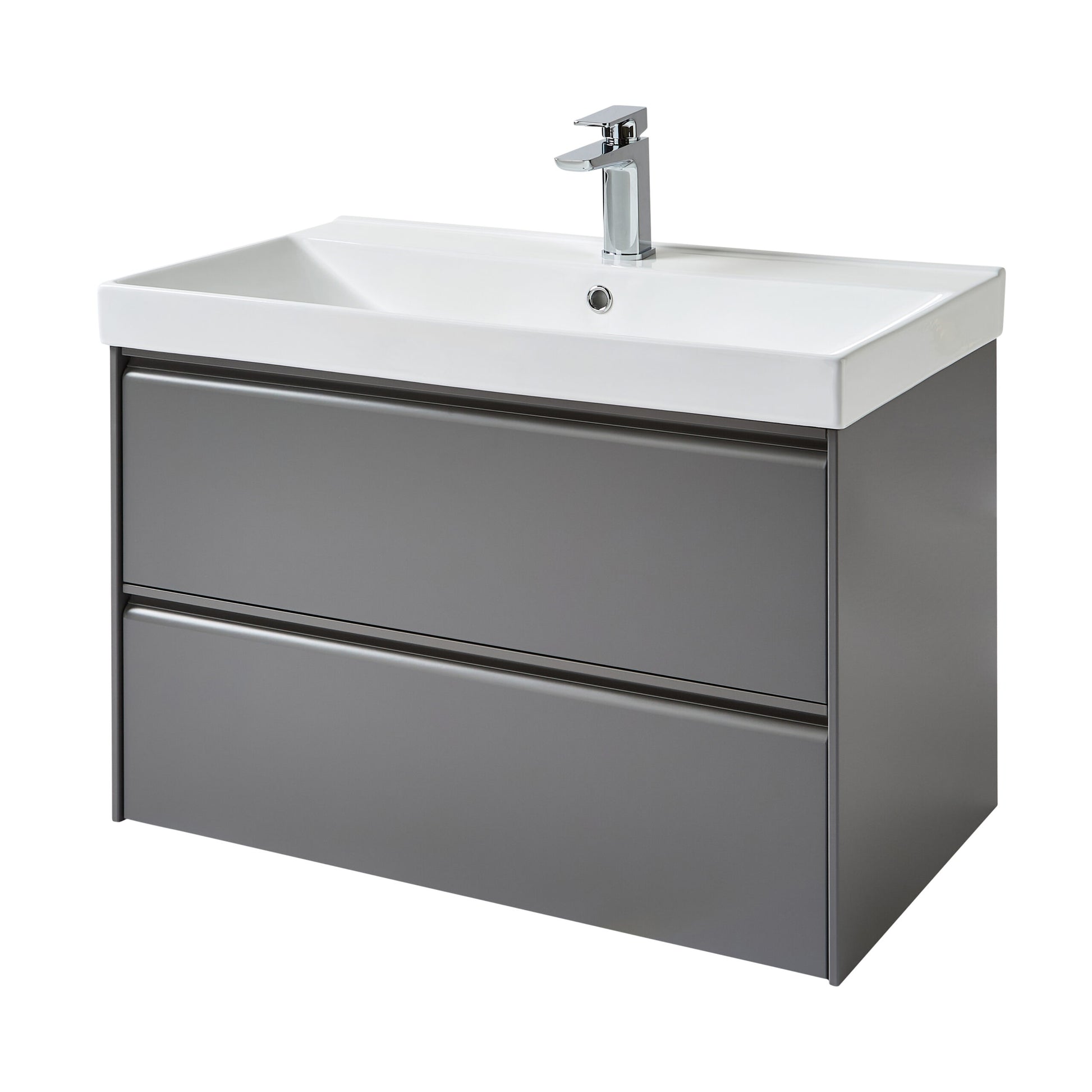 Moon 800mm 2 Drawer Wall Mounted Unit with Ceramic Basin – Matt Grey - Tuskan Tiles