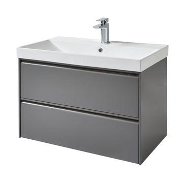 Moon 800mm 2 Drawer Wall Mounted Unit with Ceramic Basin – Matt Grey - Tuskan Tiles