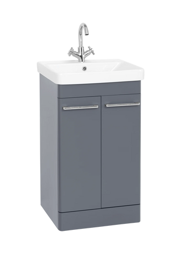 Options 24 500mm Floor Standing 2 Door Unit with Ceramic Basin – Cool Grey - Tuskan Tiles