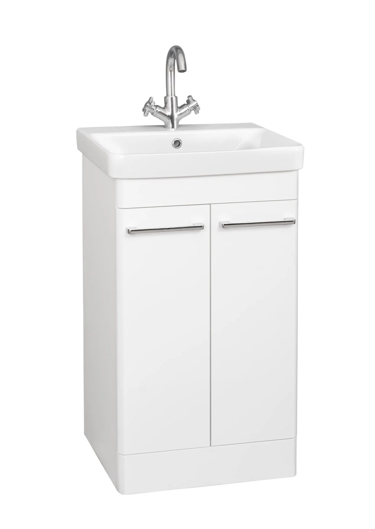 Options 24 500mm Floor Standing 2 Door Unit with Ceramic Basin – White - Tuskan Tiles